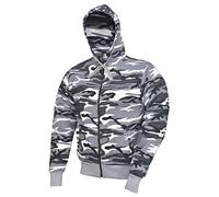 Grey Camo Motorcycle Motorbike Hoodie Hoody Jacket Zip Up Removable CE Armoured (S)