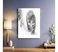Grey Canvas Wall Art 40 x 30 cm Framed Poster Print Modern snow leopard Picture Ready to Hang for Living Room Bedroom Home Decor