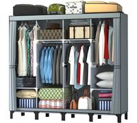 (Grey) Canvas Wardrobe, Four-column Portable Wardrobes for Bedroom, 165 * 45 * 175 cm New Base Design Fabric Wardrobe, Large Storage Space Foldable wardrobe