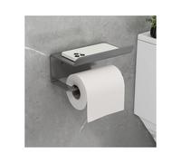 (Grey) Carbon Steel Wall Mounted Bathroom Toilet Paper Roll Holder Mobile Phone Storage Shelf