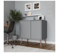 Urbn-Living Urbnliving 2-Door Sliding Chest Cabinet Sideboard Grey Carcass Closet Storage Cupboard Organiser With Beech Legs