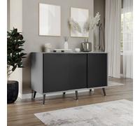 Urbn-Living Urbnliving 3-Door Sliding Cabinet Sideboard Grey Carcass With Black Doors Storage Organiser Home Cupboard Black Wooden Legs