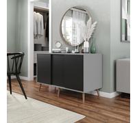 ( Grey Carcass + Black Doors , Pine legs) 3-Door Sliding Cabinet Sideboard Storage Organiser Home Cupboard on Wooden Legs