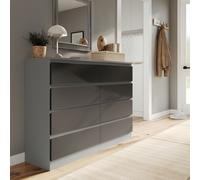 (Grey Carcass + Black Drawers) Modern Wide Wooden Chest of 8 Drawers Bedroom Furniture Storage Bedside Cabinet