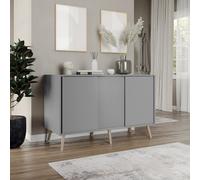 Urbn-Living Urbnliving 3-Door Sliding Cabinet Sideboard Grey Carcass With Grey Doors Storage Organiser Home Cupboard Beech Wooden Legs