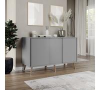 Urbn-Living Urbnliving 3-Door Sliding Cabinet Sideboard Grey Carcass With Grey Doors Storage Organiser Home Cupboard Pine Wooden Legs