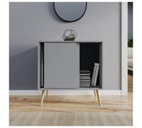 Urbn-Living Urbnliving 2-Door Sliding Chest Cabinet Sideboard Grey Carcass Closet Storage Cupboard Organiser With Pine Legs