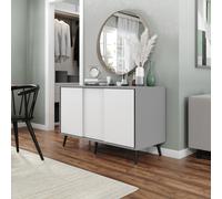 Urbn-Living Urbnliving 3-Door Sliding Cabinet Sideboard Grey Carcass With White Doors Storage Organiser Home Cupboard Black Wooden Legs