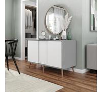 Urbn-Living Urbnliving 3-Door Sliding Cabinet Sideboard Grey Carcass With White Doors Storage Organiser Home Cupboard Pine Wooden Legs
