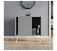 Urbn-Living Urbnliving 2-Door Sliding Chest Cabinet Sideboard Grey Carcass Closet Storage Cupboard Organiser With White Legs