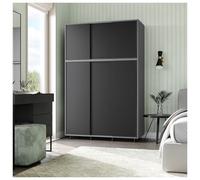 (Grey Carcass with Black Doors) 6 Sliding Doors Wardrobe Bedroom Storage Closet Clothes Hanging Rail Cupboard