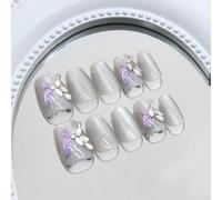 Grey Cat Eye Press on Nails Short Square with Butterfly Charms, Sculpting 3D Handmade French False Nails Press ons SXVME Butterfly Acrylic Fake Nails Natural for Women Daily Wear 30 Pcs