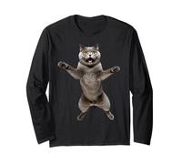 Grey Cat Jumping Long Sleeve T-Shirt