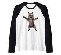 Grey Cat Jumping Raglan Baseball Tee