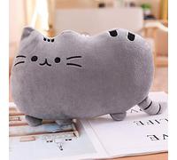 Grey Cat Plush Pillow - Cute Kitten Plushie Body Pillow, Soft Kawaii Pusheen The Cat Plush Toy for Kids, Girls & Teens - Squishy Grey Cat Pillow for Cuddling, Napping & Room Decor