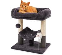 Grey Cat Tree Tower with Sisal Scratching Posts, Condo, Bed, Dangling