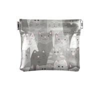 Grey Cats Doodle Cartoon Women's Leather Coin Purses Pouches Cute Jewelry for Woman Girl, Grey Cats Doodle Cartoon, 4.33"(L) x 3.74"(W) x 0.39"(H), Classic