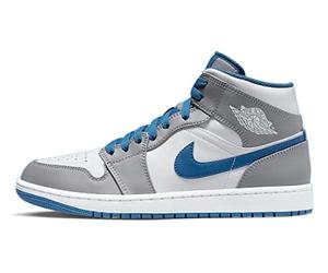 Grey Cement / White / True Blue Nike Air Jordan 1 Mid, Cement Grey/White-true Blue, 9.5