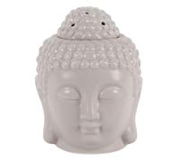Grey Ceramic Buddha Head Oil Burner, Decorative Tea Light Holder, Meditation Room Aromatherapy Diffuser with Textured Design