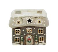 Grey Ceramic Christmas Cottage Wax Melt Burner | Embossed Stoneware Fragrance Oil Burner Christmas House - 14cm