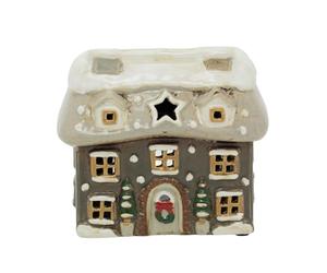 Grey Ceramic Christmas Cottage Wax Melt Burner | Embossed Stoneware Fragrance Oil Burner Christmas House - 14cm