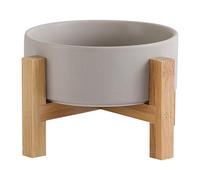 Grey Ceramic Elevated Raised Cat Bowl,Cat Food Dish with Stand, Raised Cat Food or Water Bowl Anti Vomiting,Pet Bowl with Anti Slip Rubber pad,Stress Free for Cats and Small Dogs（400ML/13.5OZ)