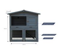 (Grey) Charles Bentley Two Storey Rabbit Hutch with Play Area Rubber Coated Mesh Stainless Steel Locks in Grey / White / Light Brown