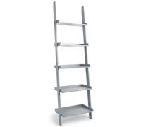 (Grey) Charles Jacobs Ladder Shelf 5 Tier Leaning Storage Bookcase Display Unit