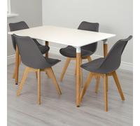 (Grey) Charles Jacobs Rectangular Dining Table Set Four 4 Dinner Kitchen Chairs White Solid Beech Wood