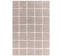 Grey Chequered Wool Modern Shaggy Handmade Rug For Living Room Bedroom & Dining Room-120Cm X 170Cm