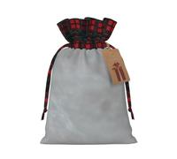 Grey Christmas Drawstring Gift Bags With Tags,Xmas Candy Bag | 2 Sizes 6.9""X11.8"" /4.7""X8.3""Plaid Cotton Bags Sacks Xmas Red Wrapping Storage Bags For Gift Candy Goodie Party Suppliy