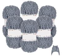 Grey Chunky Fluffy Yarn - 6x50g Plush Wool Bundle for Knitting, Ultra Soft Faux Fur Yarn for Cozy Blankets, Modern Scarves, Plush Toys & Crafts