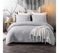Grey Classic Seersucker Duvet Cover for Teens Adults Pinch Pleat Bedding Set with 2 Pillowcases Classic Puckering and Crimping Quilt Cover with Zipper Closure King Size 220×230cm