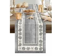 Grey Coastal Table Runner 72 Inches Long, Summer Nautical Starfish Shell Coral Vintage Washable Table Runners Heat-Insulation Kitchen Dining Table Decorations for Home Party Decor, 13"x72"