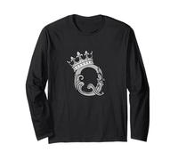 Grey Color Letter Q Initial + Crown Grey Graphic Long Sleeve T-Shirt