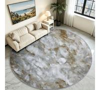 Grey Colour Block Marble Round Rug 90 cm, Non Slip Washable Carpet | Contemporary Patchwork Circle Mat, Soft Non-Shedding Low Pile Floor Cover, Durable Rug for Coffee Table, Flat & Lounge