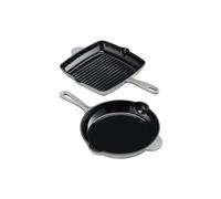 Cooks Professional 2 Piece Cast Iron Frying Pan & Skillet Set | Heavy-Duty Cooking Pans with Enamel Interior | Oven Safe to 260°C, Induction & All Hob Compatible | PFAS, PFOA & PTFE-Free | Grey