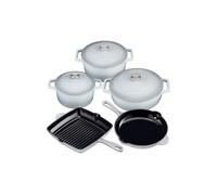 Cooks Professional 5 Piece Cast Iron Casserole Dish, Frying Pan & Skillet Set in Grey Cooks Professional Grey