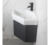 Grey Corner Bathroom Vanity Cabinet with Sink, Wall-Mounted Utility Washing Basin, Hot & Cold Faucet Combo, Space-Saving Design, Large Storage for Small Homes, Kitchen & Patio.