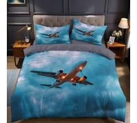 Grey Cot Duvet Cover Set 120x150 cm Sky airplane and dark clouds Brushed Microfiber Bedding Set with Zipper Closure Printed Toddler Quilt Cover with 1 Pillowcases for Kids Teens