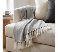 vidaXL Throw Cotton Herringbone 125x150cm Grey Sofa Blanket Bedspread Cover