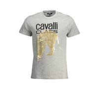 Grey Cotton Printed Logo T-Shirt - male - Cavalli Class - T-Shirts - Gray - XL - Tops XL
