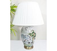 Grey Crane Ceramic Table Lamp With Pleated Shade