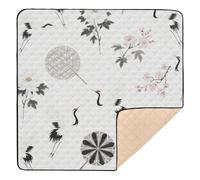 Grey Crane Flower Fan Soft Padded Baby Activity Play Mat for Indoor Outdoor Water Resistant Infant Play Mat for Babies Infants Toddlers, 50'' x 50''