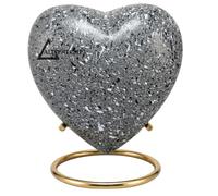 Grey Cremation Keepsake Heart Urn with Gold Brass Stand - 3 inch Mini Aluminum Urn for Ashes, Secure Threaded Lid, Handmade Memorial Urn for Adults and Infants, Funeral Burial Keepsake (Gray Sparkle)