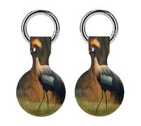 Grey Crowned Crane Keychain Holder Case Compatible with AirTag Waterproof Silicone Shell Protective Case 2PCS