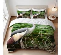 Grey Crowned Crane Super King Duvet Cover Set 3D Printed Chinese Style Bedding Set Ultra Soft Microfiber Quilt Cover 220x260 cm for Double Bed with 2 Pillowcases with Zipper E/792