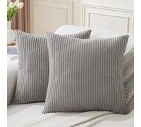 Grey Cushion Covers 18x18 inch Modern Corduroy Luxury Pillowcase Decorative Throw Pillow Covers Stripes for Bedroom Living Room Farmhouse with Invisible Zipper Set of 2
