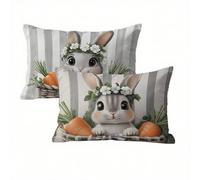 Grey Cushion Covers 30 x 50 cm 2 pack, Rabbit Outdoor Cushions Waterproof Linen with Invisible Zipper, Funky & Durable Pillow Cases for Bed, Sofa, Garden, Ideal Home Decor for All Seasons K2-310