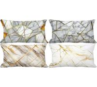 Grey Cushion Covers 30 x 50 Marble Outdoor Cushions Waterproof Linen Set of 4 Rectangle Decorative Pillows with Smooth Invisible Zip for Livingroom Summer Outdoor Patio Garden Bench Decor Gifts 5w-23